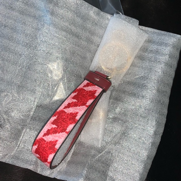 NEW! COACH Houndstooth Loop Bag Charm Key Ring w/ Trigger Snap, Pink/Red, NWT! - Picture 8 of 10